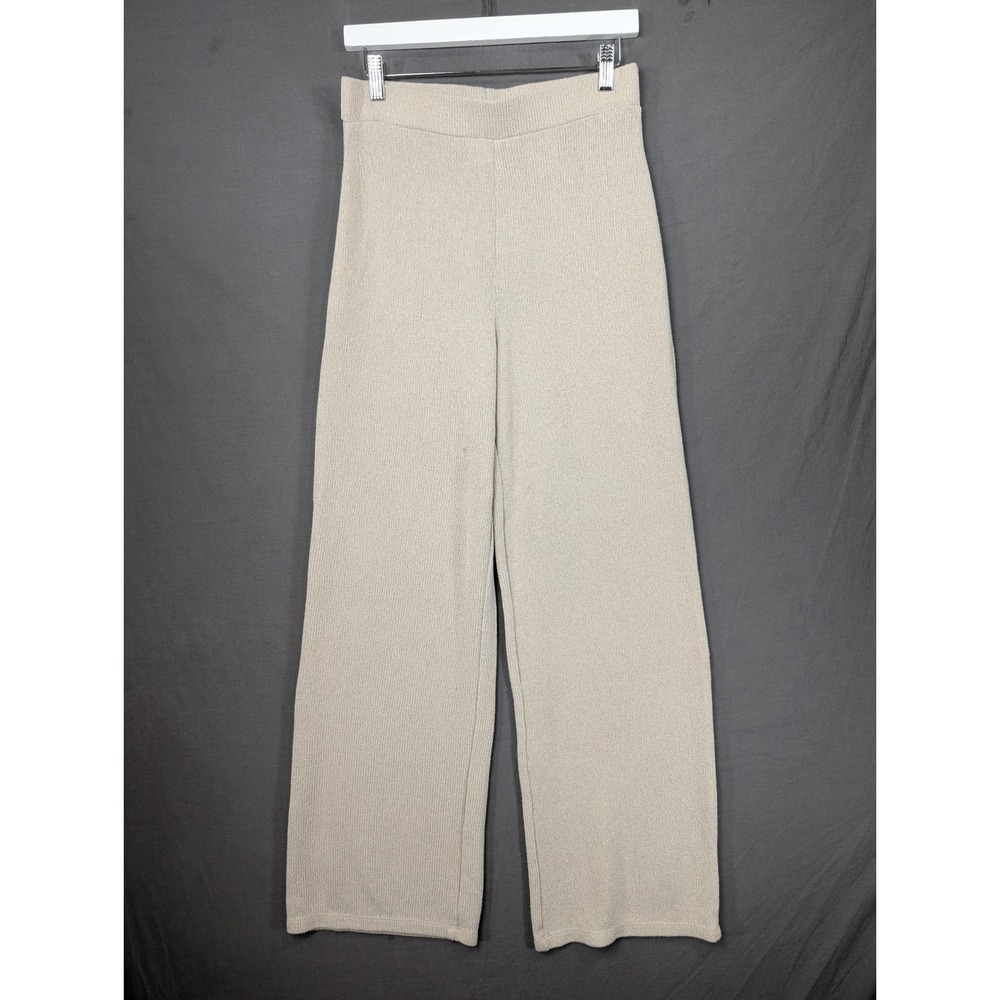 H&M Ribbed Knit Wide Leg Pants Beige Medium 0963005 3